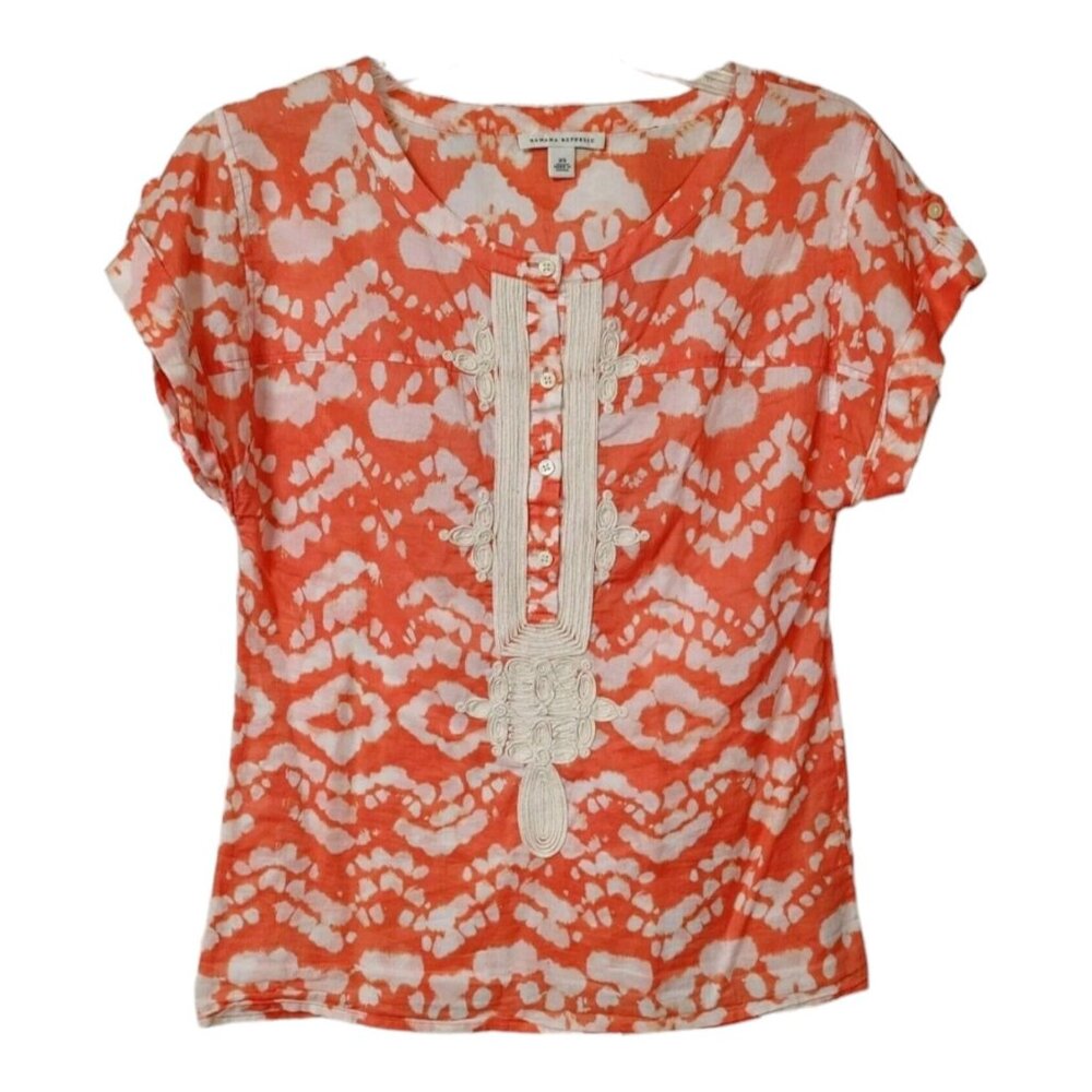 Banana Republic Womens Orange Tie Dye Half Button Up Blouse Short Sleeve Size XS